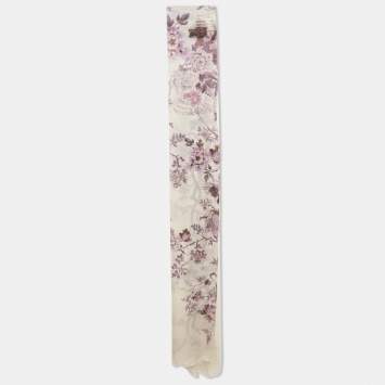 Pre Owned Roberto Cavalli Off-White Floral and Bird Print Silk Stole