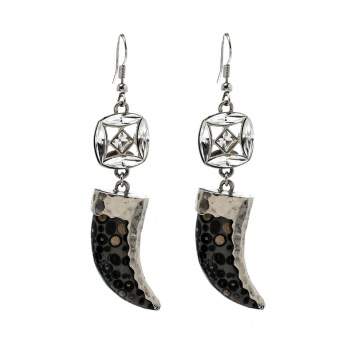 Pre Owned Roberto Cavalli Marble Tooth Crystal Silver Tone Hook Earrings