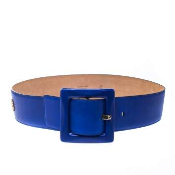 Pre Owned Roberto Cavalli Blue Leather Waist Belt 90cm