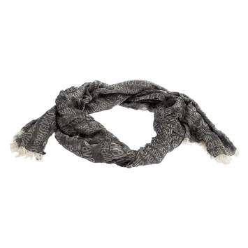 Pre Owned Roberto Cavalli Grey Monogram Pattern Knit Fringe Edge Scarf