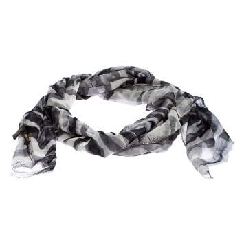 Pre Owned Roberto Cavalli Grey Camouflage Print Cashmere and Silk Scarf 