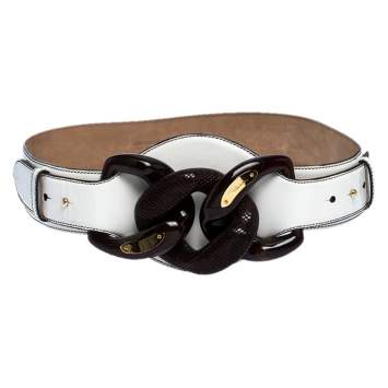Pre Owned Roberto Cavalli White Patent Leather Wide Belt 95CM