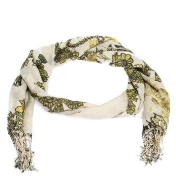 Pre Owned Roberto Cavalli White & Green Floral Printed Cashmere Stole 