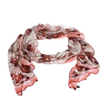 Pre Owned Roberto Cavalli Red & White Coral Reef Print Silk Scarf 