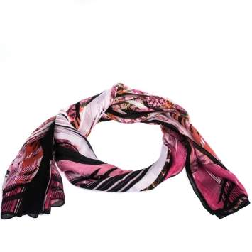Pre Owned Roberto Cavalli Pink Abstract Floral Printed Silk Scarf