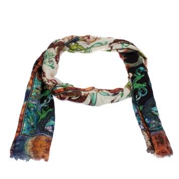 Pre Owned Roberto Cavalli Multicolor Printed Cashmere Scarf