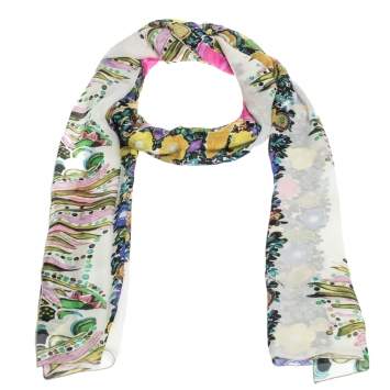 مملوكة مسبقًا Roberto Cavalli Cream Floral Butterfly Print Silk Stole