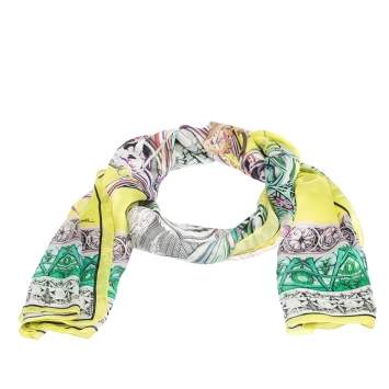 Pre Owned Roberto Cavalli Yellow Printed Silk Stole