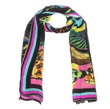 Pre Owned Roberto Cavalli Multicolor Butterfly Print Silk Scarf 