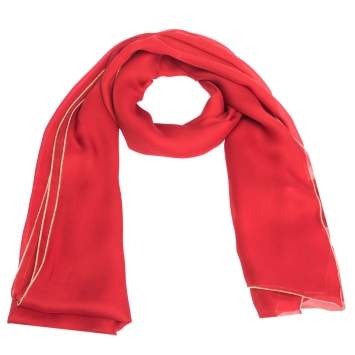 Pre Owned Roberto Cavalli Red & Gold Lurex Trim Silk Scarf
