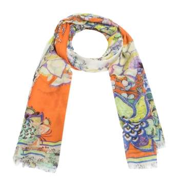 Pre Owned Roberto Cavalli Orange Floral Printed Modal Scarf 