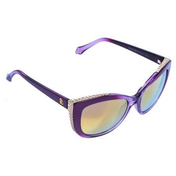 Pre Owned Roberto Cavalli Purple/ Gold Mirrored 888S Mekbuda Cateye Sunglasses