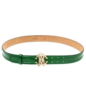 Pre Owned Roberto Cavalli Green Patent Leather RC Logo Buckle Belt 100CM