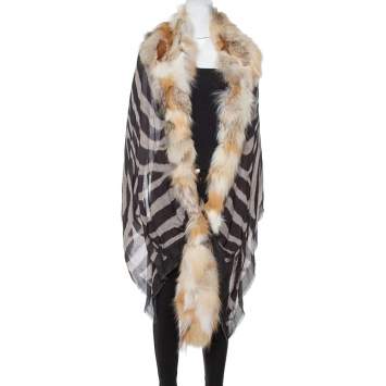 Pre Owned Roberto Cavalli Pale Brown Fur Lined Modal & Cashmere Shawl