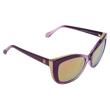 Pre Owned Roberto Cavalli Purple/Gold Mirror 888S Mekbuda Cat Eye Sunglasses