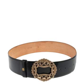Pre Owned Roberto Cavalli Petroleum Green Patent Leather Buckle Embellished Wide Belt 90CM