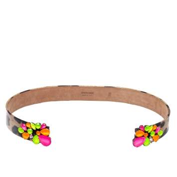 Pre Owned Roberto Cavalli Animal Print Leather and Multicolor Jewel Embellished Open Cuff Belt 85CM