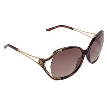 Pre Owned Roberto Cavalli Gold/Brown Clerodendro 669S Oversized Oval Sunglasses