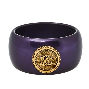 Pre Owned Roberto Cavalli Purple Medallion Wide Bangle Bracelet