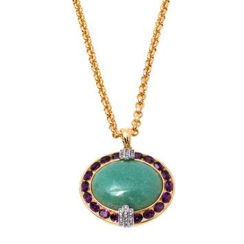 Pre Owned Roberto Cavalli Crystal Gold Tone Pendant Necklace