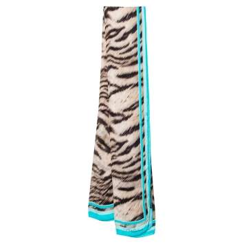 Pre Owned Roberto Cavalli Beige Animal Print Chiffon Accented Border Detail Stole