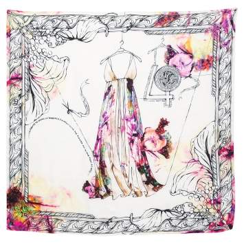 Pre Owned Roberto Cavalli Multicolor Illustration Print Special Edition Silk Scarf