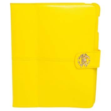 Pre Owned Roberto Cavalli Yellow Leather Logo Buckle Detail Tablet Case
