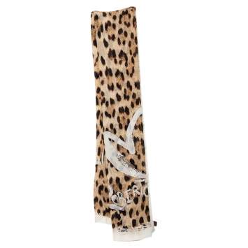 Pre Owned Roberto Cavalli Brown Animal Print Silk Scarf