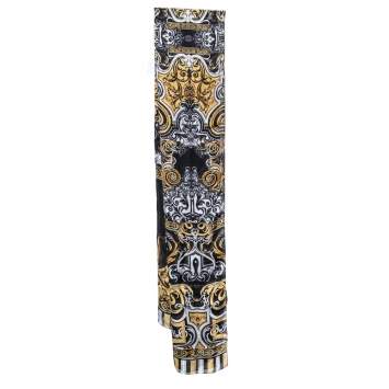 Pre Owned Roberto Cavalli Black & Gold Baroque Print Silk Scarf 