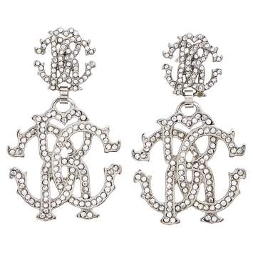 Pre Owned Roberto Cavalli Swarovski Crystals Silver Tone Metal Earrings