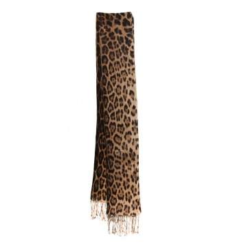 Pre Owned Roberto Cavalli Vintage Brown Animal Print Cashmere Silk Scarf