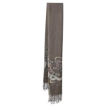 Pre Owned Roberto Cavalli Grey Snake Foil Print Cashmere Silk Scarf