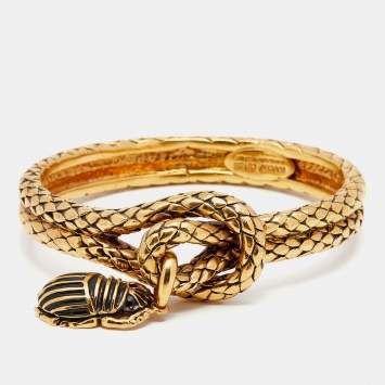 Pre Owned Roberto Cavalli Scarab Gold Tone Metal Bangle Bracelet