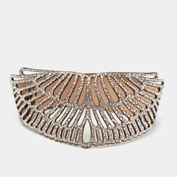 Pre Owned Roberto Cavalli Beige Suede Laser Cut Crystal Embellished Waist Belt Size 85CM