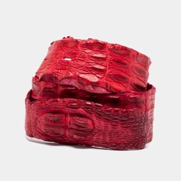 Pre Owned Roberto Cavalli Red Crocodile Back Horn Waist Belt 