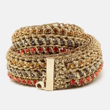 Pre Owned Roberto Cavalli Gold Lace Crystal Embellished Belt