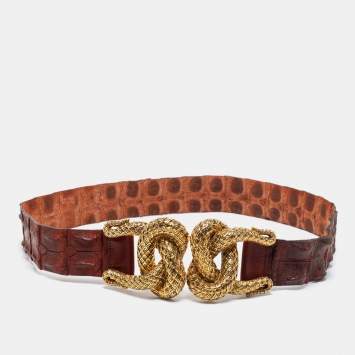 Pre Owned Roberto Cavalli Brown Alligator Leather Buckle Belt 90CM