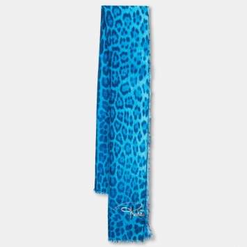 Pre Owned Roberto Cavalli Blue Animal Printed Modal Scarf