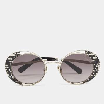 Pre Owned Roberto Cavalli Gold Tone/ Grey Gradient RC 1126 Serpenti Round Sunglasses