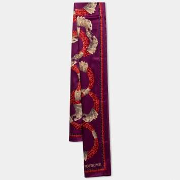 Pre Owned Roberto Cavalli Purple Bejeweled Animal Print Silk Scarf