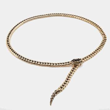 Pre Owned Roberto Cavalli Gold Tone Crystal Studded Snake Chain Belt 