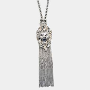 Pre Owned Roberto Cavalli Lion Crystal SIlver Tone Necklace