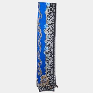 Pre Owned Roberto Cavalli Blue Printed Silk Scarf