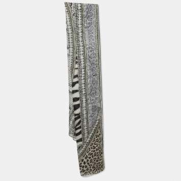 Pre Owned Roberto Cavalli Black Animal Print Silk Stole