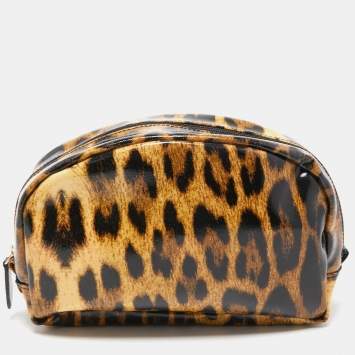 Pre Owned Roberto Cavalli Brown/Black Leopard Print Coated Canvas Cosmetic Pouch