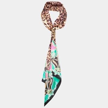 Pre Owned Class by Roberto Cavalli Brown Animal Print Silk Bandeau Scarf & Serpent Scarf Ring