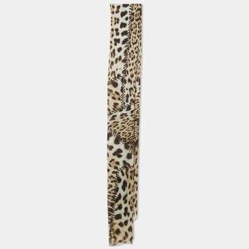 Pre Owned Roberto Cavalli Beige Animal Print Silk Stole