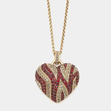 Pre Owned Robero Cavalli Heart Crystals Gold Tone Necklace