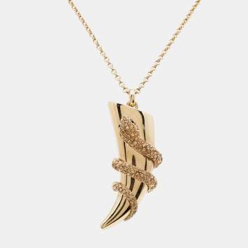 Pre Owned Roberto Cavalli Horn Snake Crystal Gold Tone Necklace