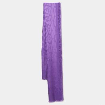 Pre Owned Roberto Cavalli Purple Leopard skin Patterned Wool and Silk Scarf